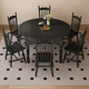 六家铺法式复古风伸缩全实木餐桌可折叠欧美式圆桌家用小户型黑色