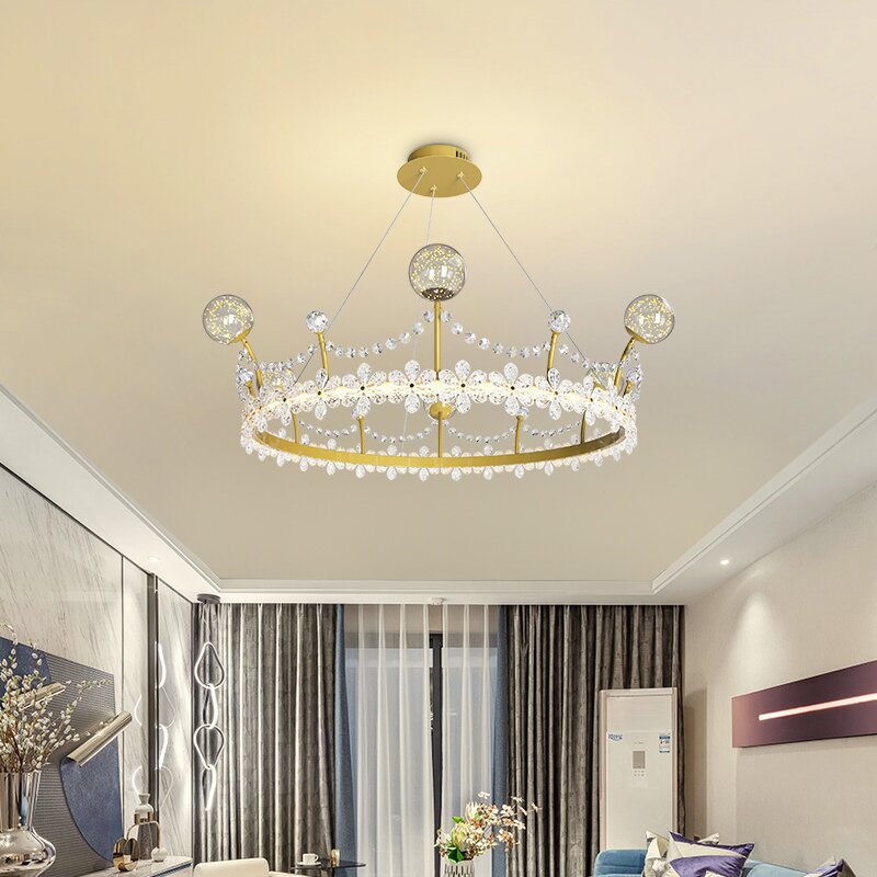 2022年新款金色皇冠客厅吊灯现代简约轻奢水晶餐厅儿童卧室网红灯