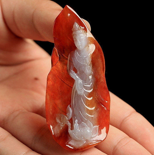 【即拍即得】 冠尚 缅甸翡翠a货 黄翡一叶成佛吊坠 17.88克