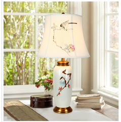 新中式陶瓷台灯全铜手绘花鸟客厅灯婚庆美式乡村书房卧室床头灯