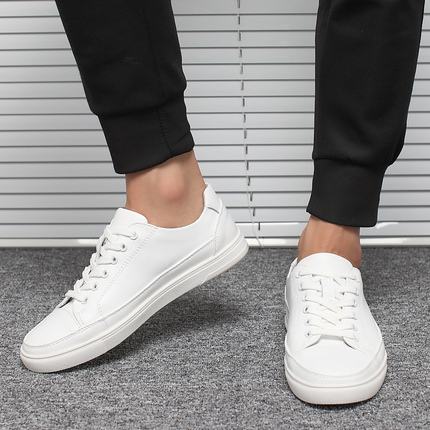 真皮小白鞋男2017新款韩版百搭男鞋秋夏白色板鞋男士休闲白鞋