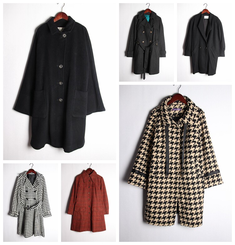 古着vintage日本复古毛呢女装外套中长孤品羊毛毛呢外套