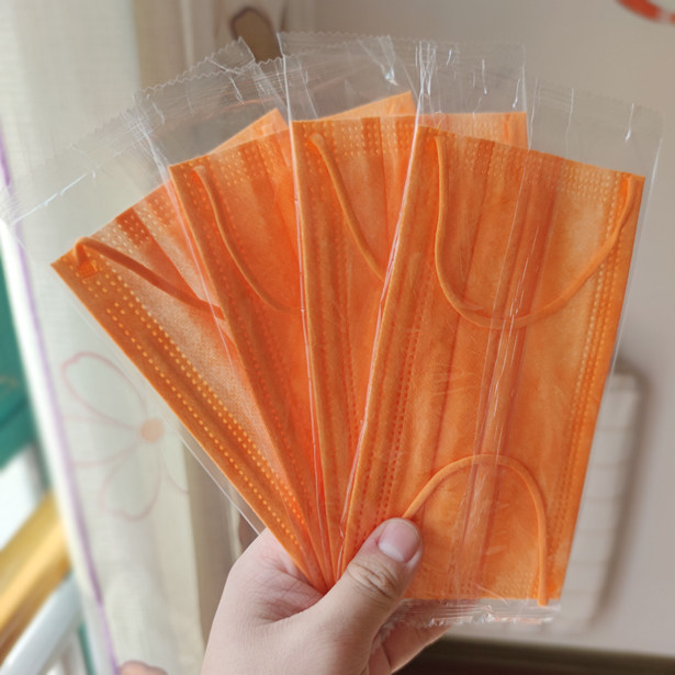 一次性口罩橙色橘黄色三层防护单独包装男女神个性时尚潮流款透气