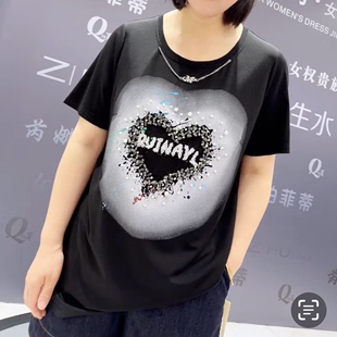 6107芮娜依莲夏季新款韩版宽松显瘦胖MM大码女装短袖圆领百搭T恤