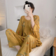 春夏季中国风棉绸女家居服套装薄款带胸垫人造棉睡衣可外穿韩版