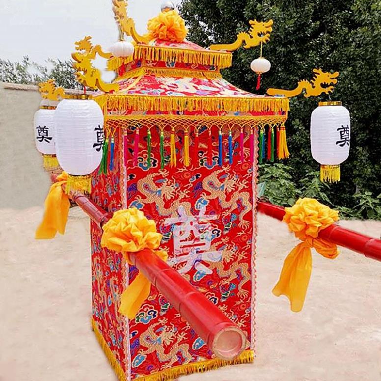 折叠骨灰盒灵堂轿子中式灵轿抬轿复古定制民俗拱门