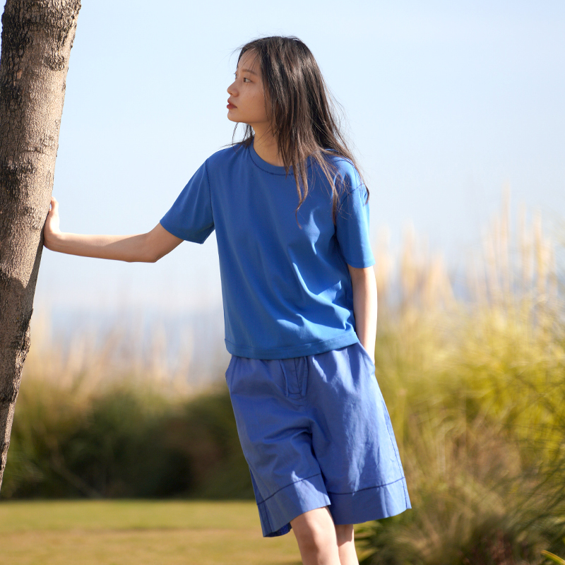 朵朵可可24夏季新款弹力针织百搭简约打底女T恤家居服上衣可外穿