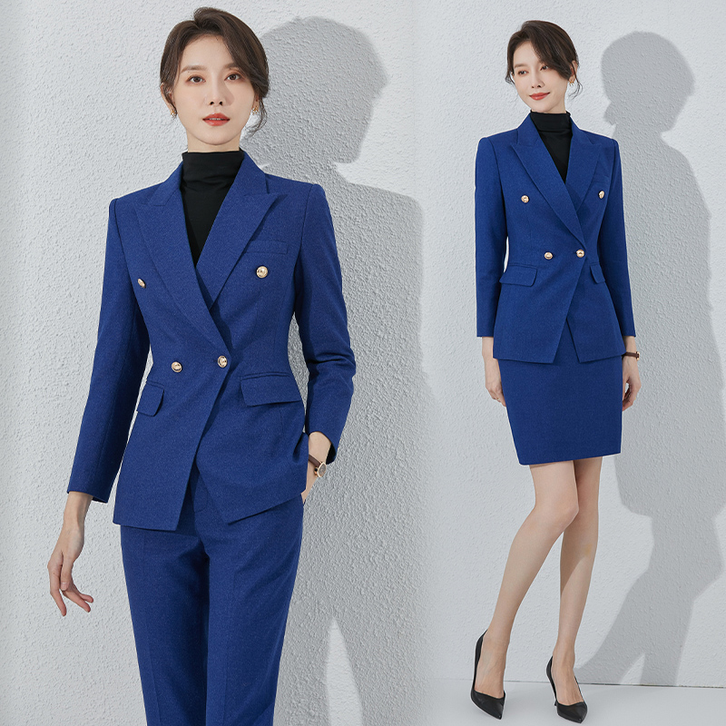 诗璐雅克莱因蓝色高级感西装套装女士2022年公务员行政商务职业装