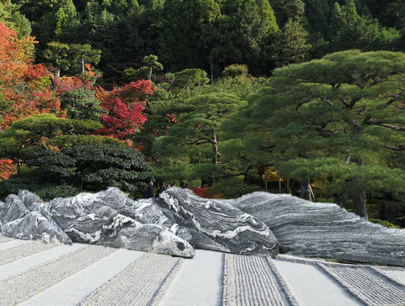 石雕雪浪石切片组合 枯山水自然石泰山石 片石假山石 庭院风景石