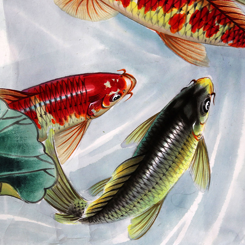 (朝鲜)画鱼名家金成明1.92米《十全十美》万寿台创作社tj5283