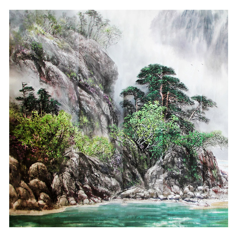 (朝鲜)李大华2.5米《江秀山的夏天》平壤美术大学 麦子印象馆