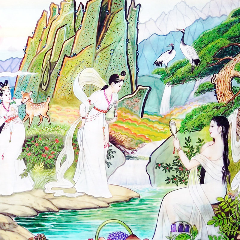 (朝鲜)绢本 人民艺术家朴镇秀《八仙女》平壤美术大学