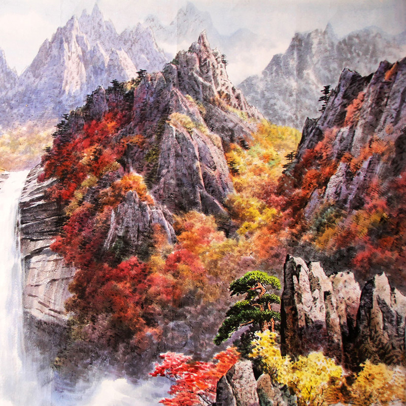 (朝鲜)人民画家鲜于英1.95米《金刚山碧峰瀑布秋天》万寿台画社