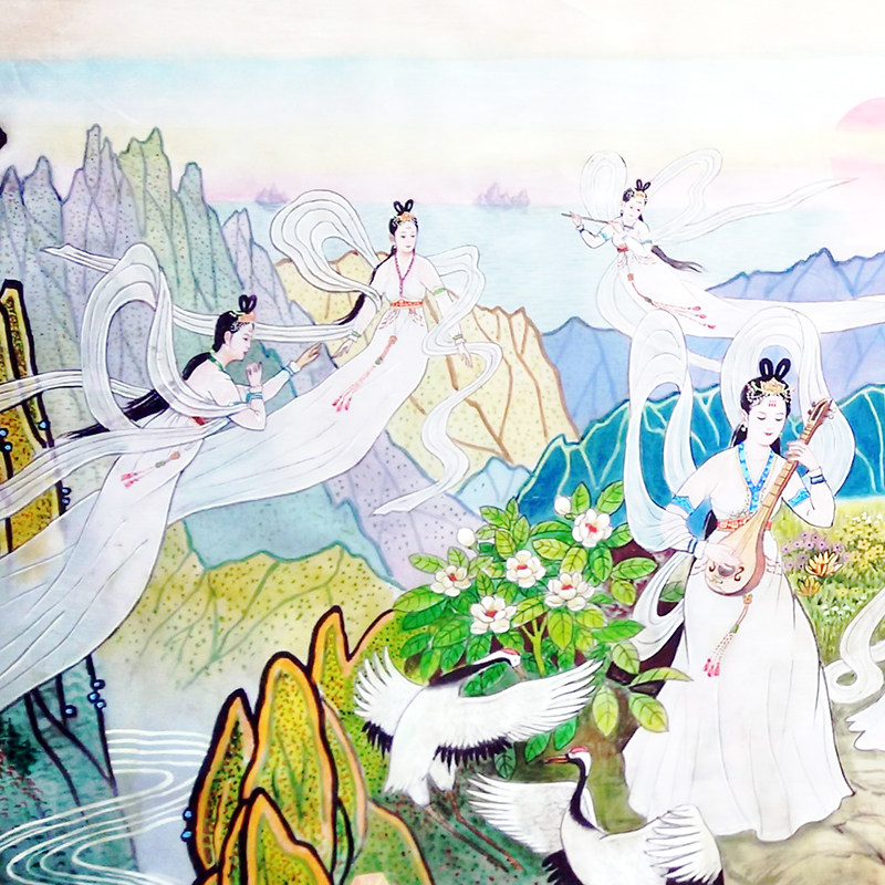 (朝鲜)绢本 人民艺术家朴镇秀《八仙女》平壤美术大学