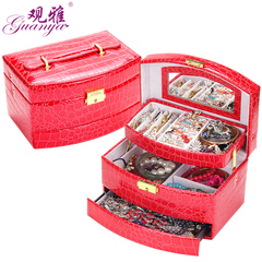 观雅首饰盒 欧式韩国公主自动收纳化妆镜子礼品盒饰品盒带锁
