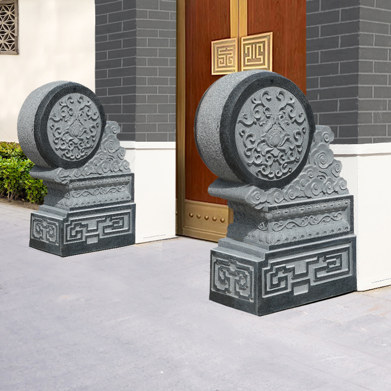 石雕门墩抱鼓石天然花岗岩家用别墅庭院门口一对护院仿古做旧石鼓
