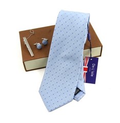 .新款浅蓝色碎花男士商务正装领带袖扣领带夹精美礼品盒套装85