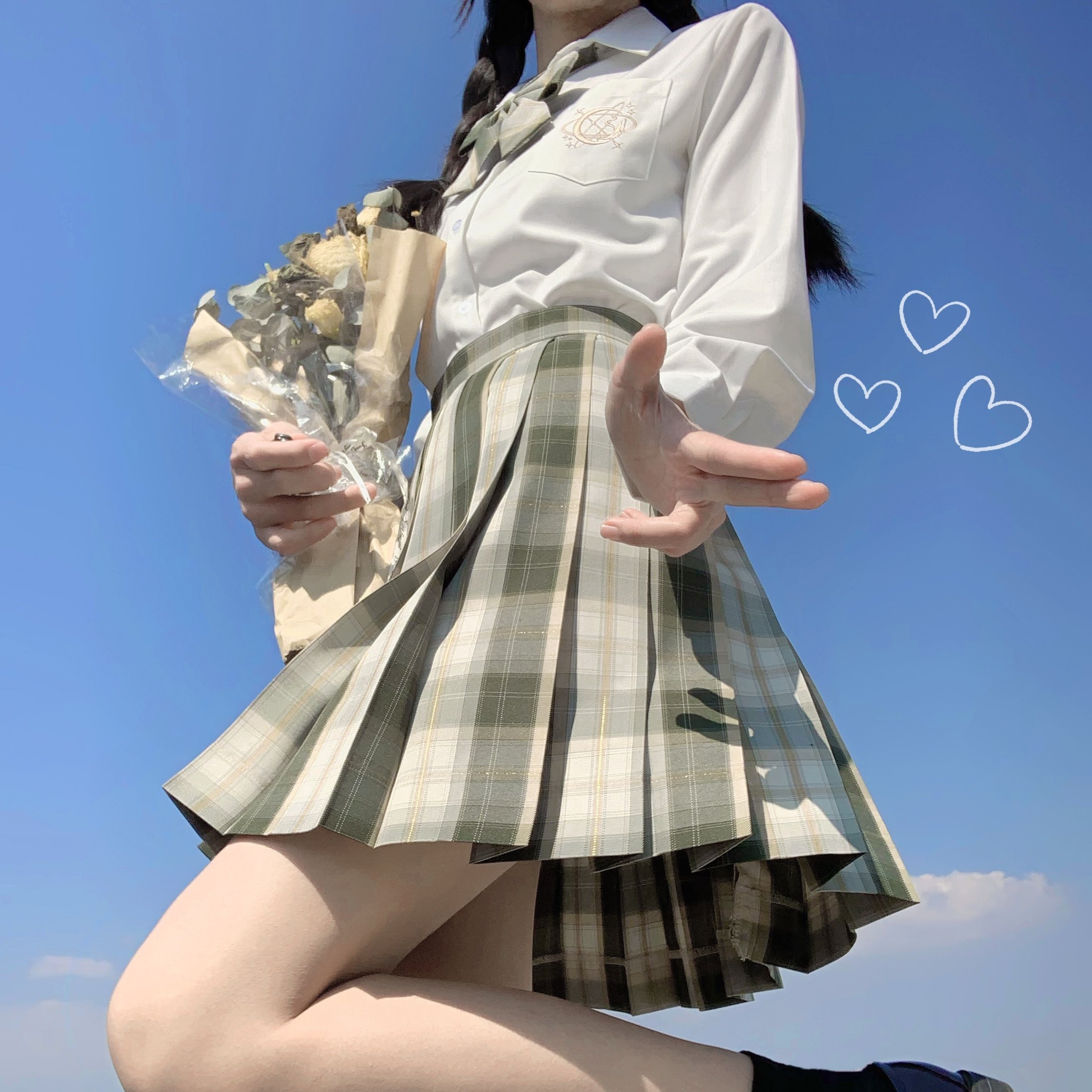 清仓【一抹清新】星空造物所原创jk制服裙金线格裙正版绿格百褶裙