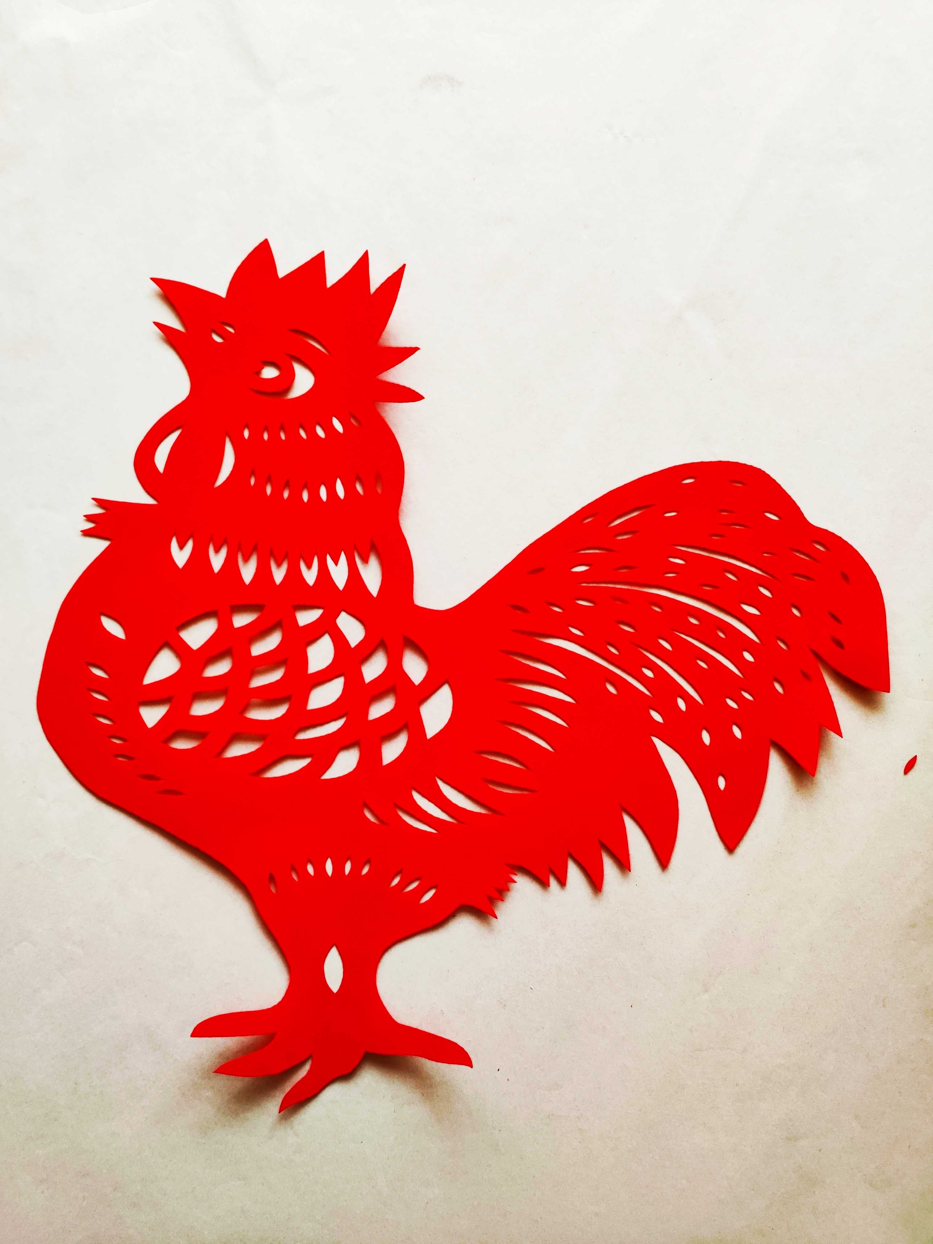 大红公鸡母鸡爆款剪纸窗花玻璃贴纸装饰画手工制作学生儿童剪花