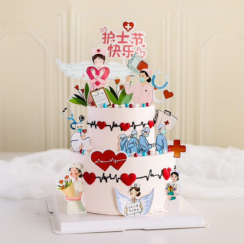 网红512护士节蛋糕装饰插牌护士医生甜品派对配件白衣天使插件
