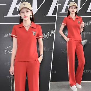 官方潮牌网红运动套装女夏季polo领短袖长裤薄款时尚休闲小个子两