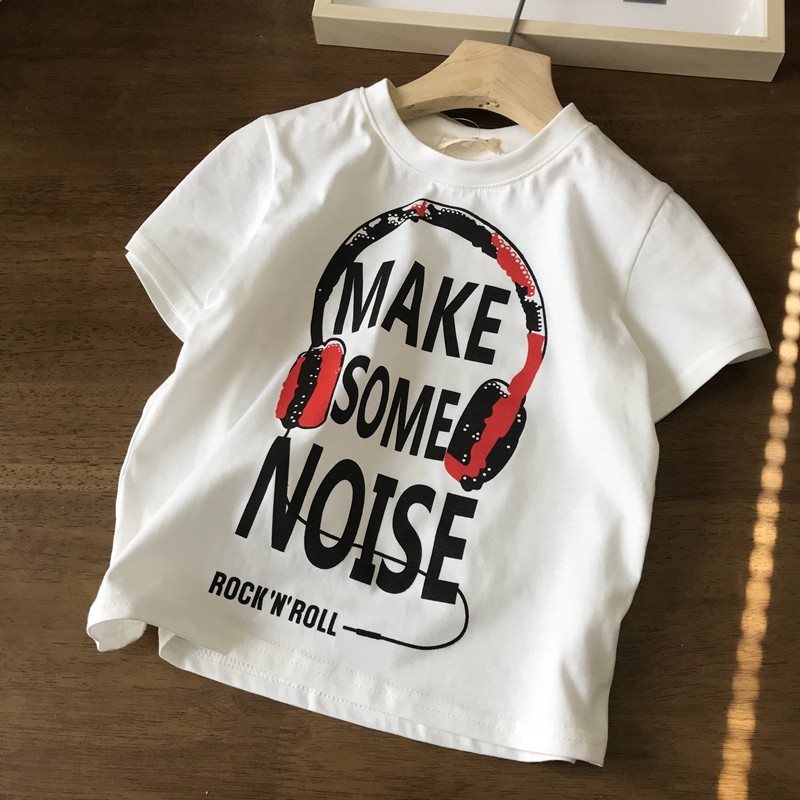 男童耳机短袖t恤 100-160中大童 儿童夏季白底印花tee(水印) new