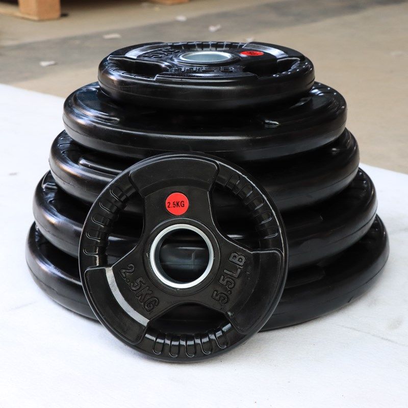 健身房使用三孔手抓片铸铁包胶杠铃片大孔杠铃片工作室使用杠铃片