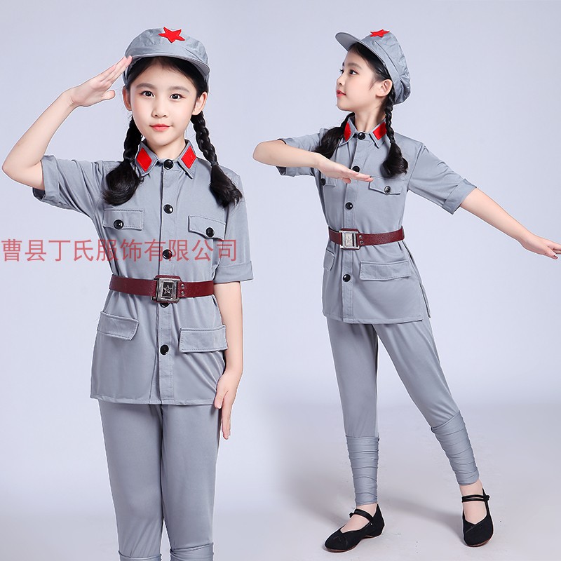 儿童弹力红军演出服八路军新四军军装裙子红卫兵衣服抗战表演服装