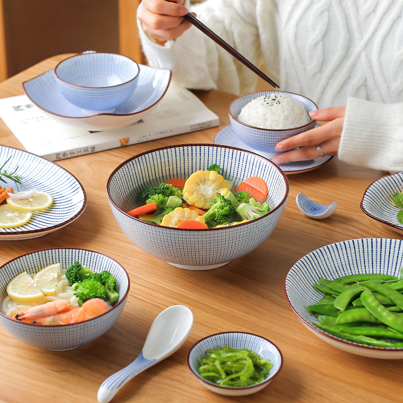 川岛屋千段草日式陶瓷碗创意个性家用餐具套装组合饭碗汤碗菜盘子