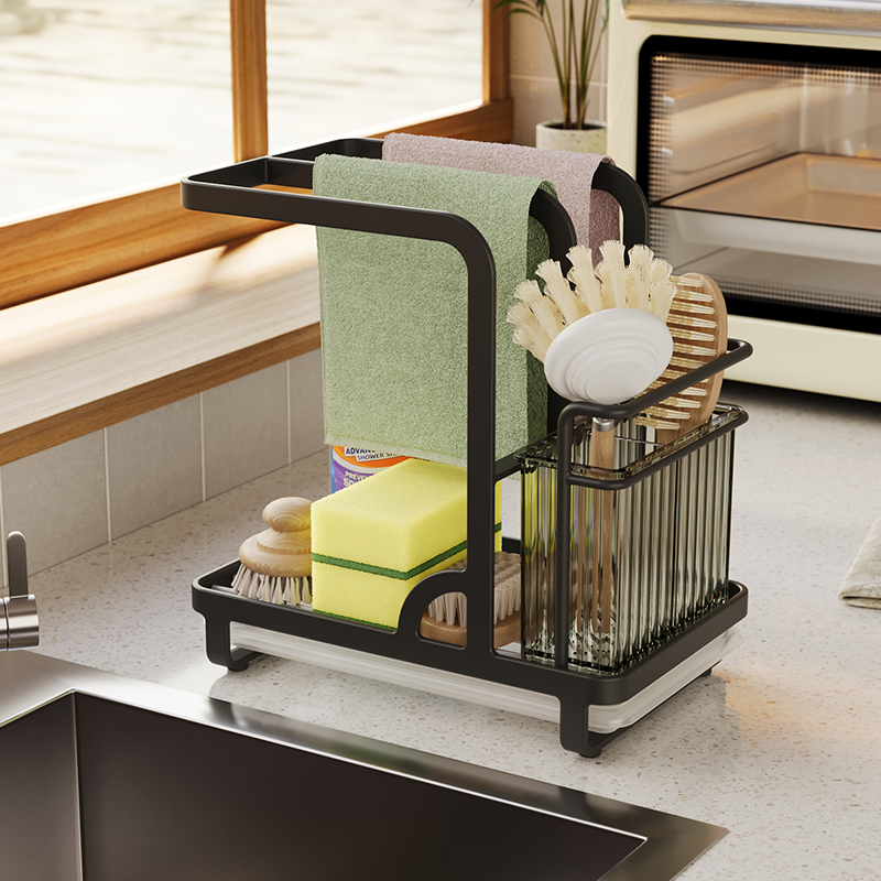 厨房杂物置物架抹布架厨房用品家用水槽上方台面多功能沥水收纳架