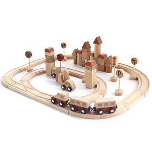 儿童宝宝木制木质林间百变轨道工程车小火车拼装积木交通工具玩具