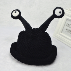 儿童帽子毛线帽卡通触角眼睛套头帽男女童针织帽宝宝加绒保暖帽冬