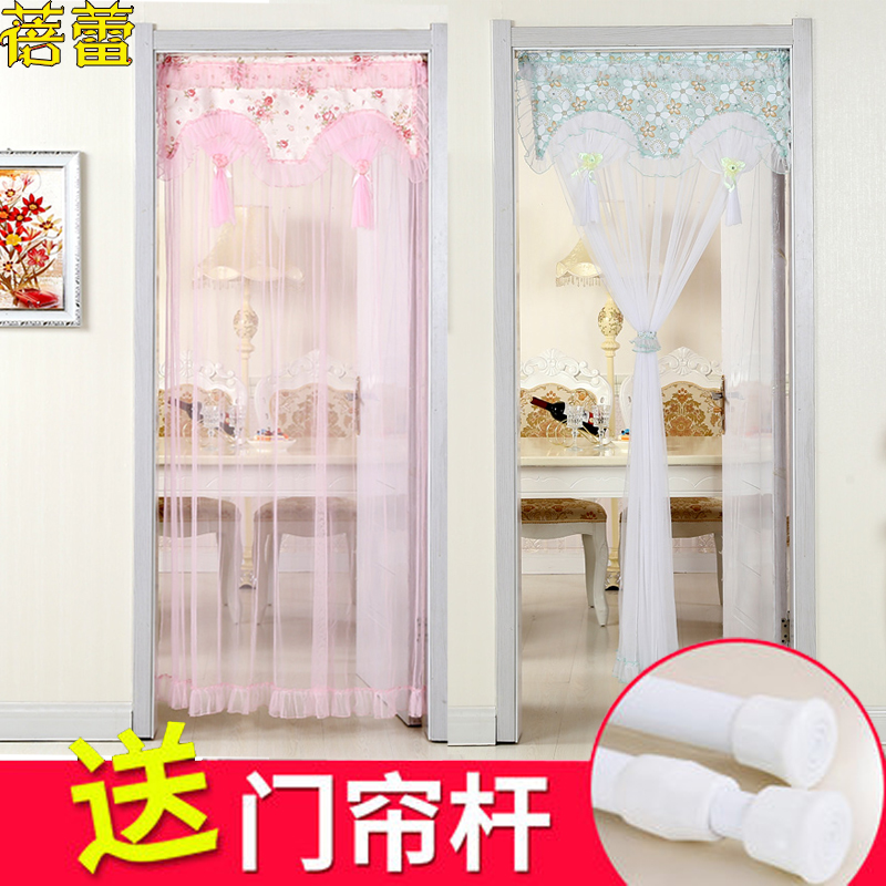 透明半门帘布艺防蚊纱门帘卧室蕾丝隔断布帘子夏季装饰家用免打孔