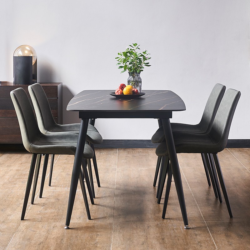 意式极简岩板餐桌椅组合现代简约餐桌家用小户型北欧长方形吃饭桌