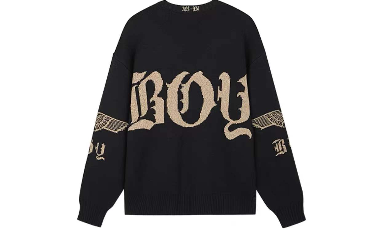 2022新款boy毛衣男女老鹰上衣针织印花情侣宽松学生休闲套头黑色