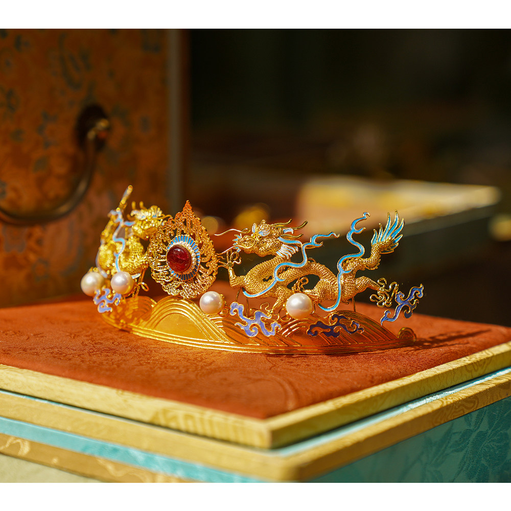 绾钗阁 累丝金龙戏珠小冠