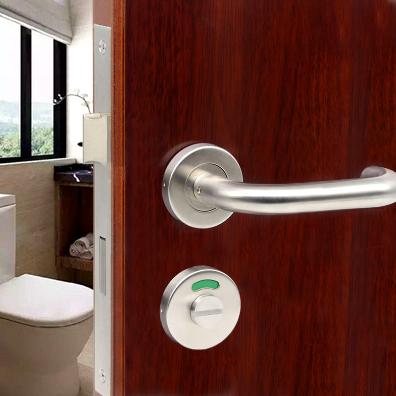 304不锈钢卫生间指示锁洗手间锁公共厕所锁红绿隔断锁办公卫浴锁
