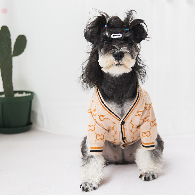 雪纳瑞衣服毛衣狗狗开衫针织潮牌冬季保暖背心比熊小型犬宠物服装