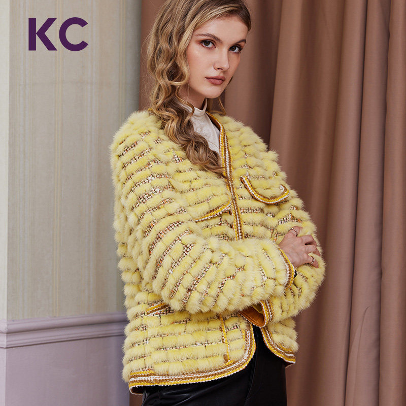 kc皮草2021年冬季新款女装进口水貂皮草外套女休闲时尚短款上衣