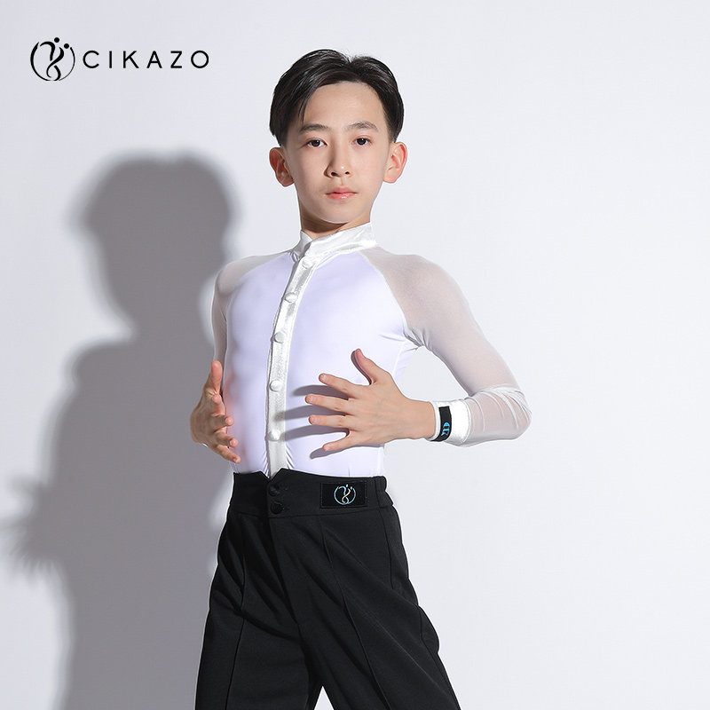 少儿童男孩子国标拉丁舞蹈演出比赛服时尚帅气立领连裆上衣定制