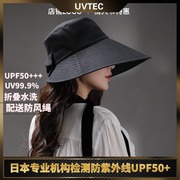 UVTEC women's sun hat UV99.9% UV protection sun hat beach hat black inner big brim women's hat