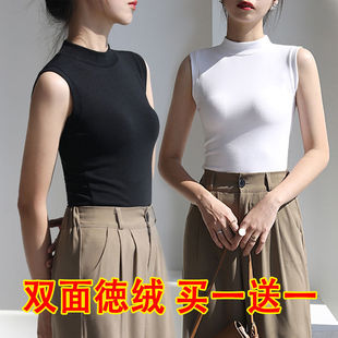 单/两件装 德绒半高领背心打底衫女春夏2023新款修身显瘦打底上衣