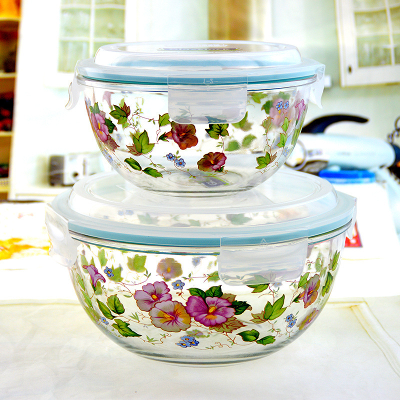 韩国进口耐热玻璃饭盒微波炉专用保鲜盒带盖圆形便当盒冰箱保鲜碗