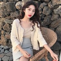 春夏女装韩版宽松短款披肩镂空针织衫外套蕾丝衫防晒衣雪纺衫上衣