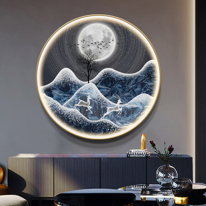 led带灯圆形装饰画客厅入户玄关过道走廊壁画卧室餐厅挂画发光画
