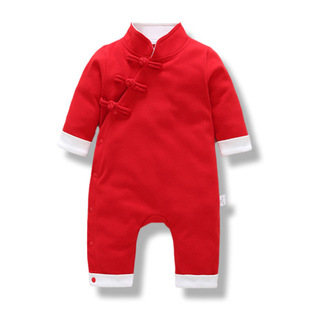 男童礼服婴儿连体衣春秋男孩红色女宝宝衣服中国风唐装满月宴周岁