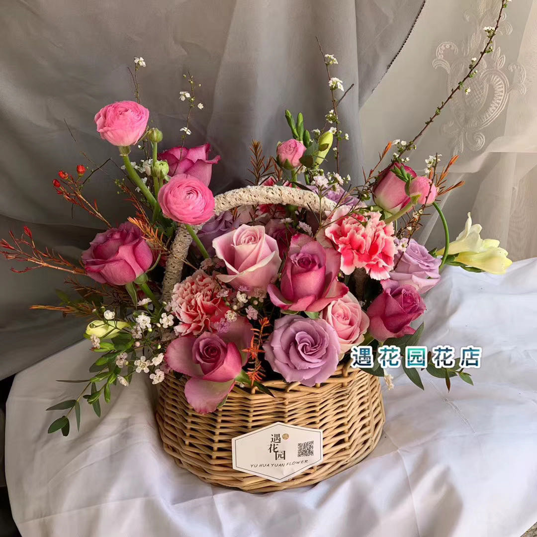拍照篮子手提蕾丝迷你编织藤编花边公主花童道具圆形花艺插花花篮