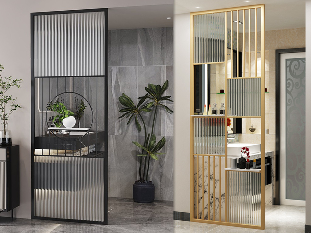 定制不锈钢玻璃屏风隔断入户客厅玄关遮挡现代轻奢简约创意装饰