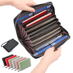 RFID防磁头层牛皮风琴卡包证件包 多功能护照包 大容量长款存折包