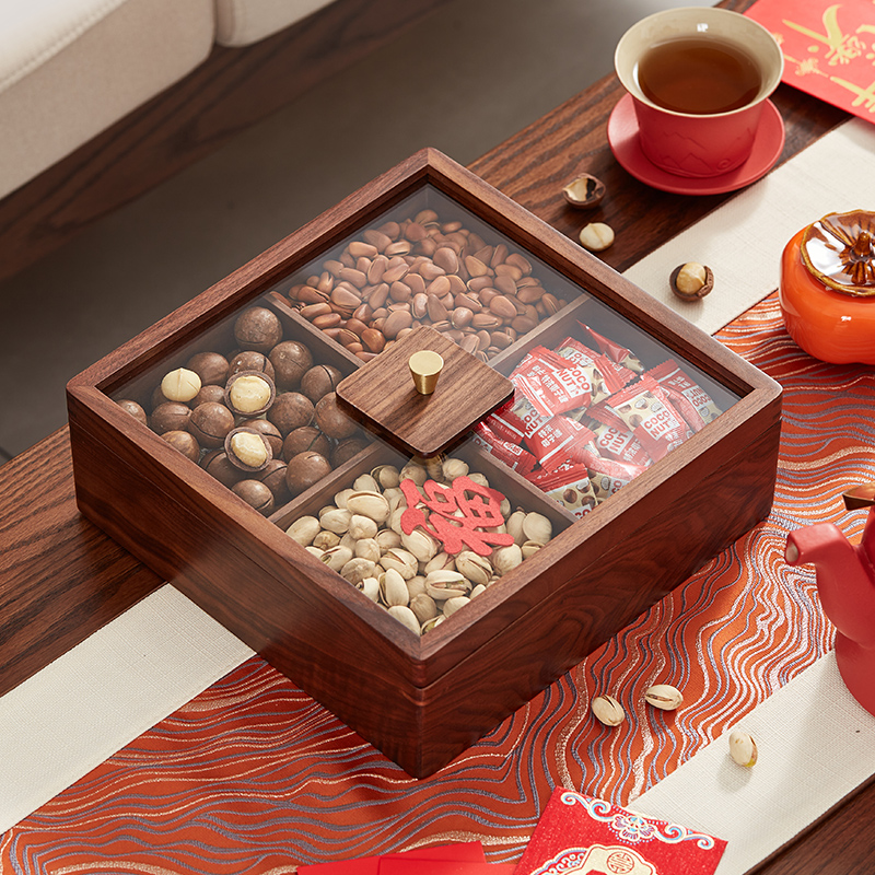 实木果盘新中式糖果盒轻奢高档坚果盘客厅家用茶几干果零食收纳盒